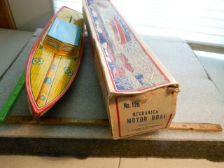 Vintage 1950 ' s Tin Boat Toy J.  Chein USA Peggy Jane Tin Wind Up Toy 6