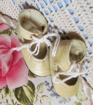 Antique French German Doll Leather Shoes HTF Very Tiny 1 1/2” long & 3/4” wide 4