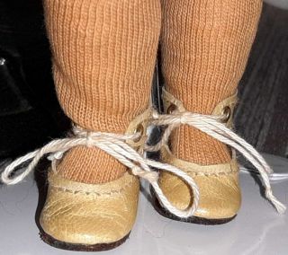 Antique French German Doll Leather Shoes HTF Very Tiny 1 1/2” long & 3/4” wide 7