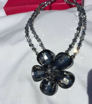 Vintage Signed Butler And Wilson Silver Crystal Flower Statement Necklace Boxed