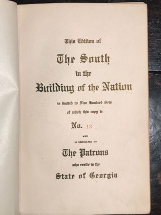 THE SOUTH IN THE BUILDING OF A NATION Limited Ed 13/500 Copies 1909 13 - Vol Set 3