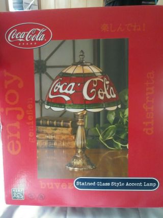 Vintage Coca Cola Plastic Shade Tiffany Style Table Lamp Stain Glass Look