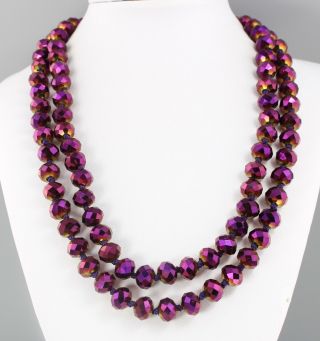 Vintage 70’s Purple Ab Aurora Borealis Crystal Glass Bead Long Necklace