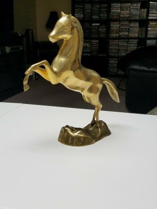 Vintage Large 15 Inch Mid - Century Brass Raring Horse Statue - Figurine Korea