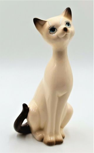 Porcelain Siamese Cat Figurine Blue Eyes Napcoware 10161 Vintage Japan 8 " Tall