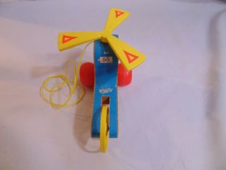 Vintage Fisher Price Wood 448 Mini Copter 1970 ' s Wooden Pull Toy Helicopter 2