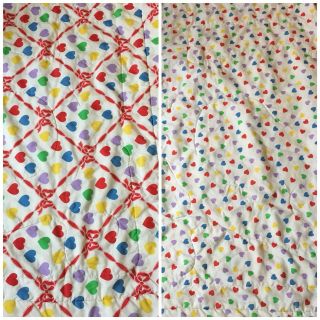 Vtg Comforter Queen Full 80s Heart Quilted Blanket Rainbow Reversible Kids 60x88