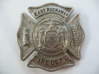 Vintage East Rockaway Ny Fire Department Badge George F Herold Co C Clasp Pin Bk