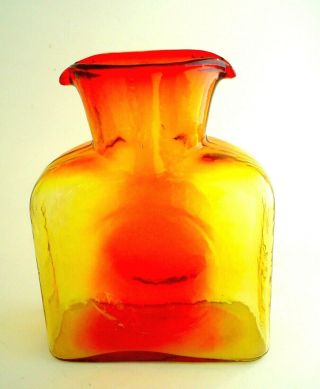 Mid - Century Amberina Two Spout Water Pitcher Vintage Blenko Art Glass Carafe