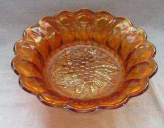 Vintage Carnival Glass Marigold Large Grape And Ribbed Outside Large Bowl
