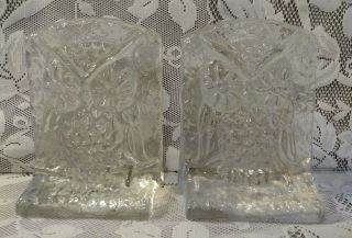 Clear Solid Glass Owl Bookends Mcm Mid Century Modern Ice Sculpture Style Vtg