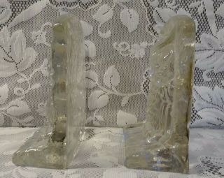 Clear Solid Glass Owl Bookends MCM Mid Century Modern Ice Sculpture Style VTG 2