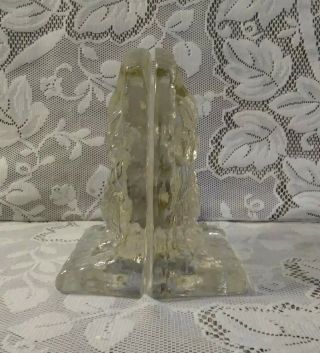 Clear Solid Glass Owl Bookends MCM Mid Century Modern Ice Sculpture Style VTG 5