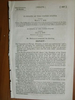 Government Report 7/4/1838 Us Canada Border With 2 Maps Maine North America