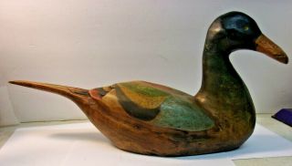 Vintage Primitive Hand Carved Wooden Duck Decoy 15 " Long Unmarked
