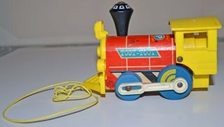 Vintage Fisher Price Toot Toot & Chug Chug Wooden Train Engines Pull Toys Retro 4