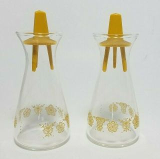 Vintage Corning Pyrex Corelle Clear Butterfly Gold Glass Salt & Pepper Shakers 5