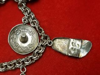 Vtg Old Taxco Mexican Sterling Silver Western Rodeo theme Seven 7 Charm Bracelet 2