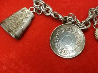 Vtg Old Taxco Mexican Sterling Silver Western Rodeo theme Seven 7 Charm Bracelet 4