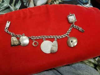 Vtg Old Taxco Mexican Sterling Silver Western Rodeo theme Seven 7 Charm Bracelet 5