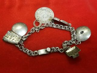 Vtg Old Taxco Mexican Sterling Silver Western Rodeo theme Seven 7 Charm Bracelet 6