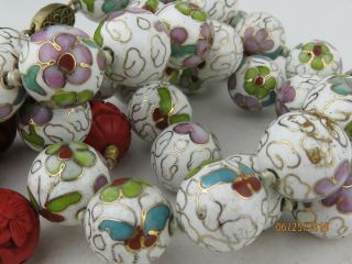 Vintage Chinese Cloisonne Enamel and Carved Cinnabar Beads 2 Necklaces 4