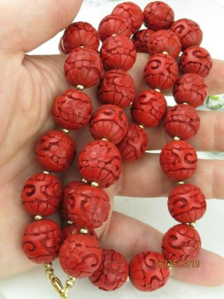 Vintage Chinese Cloisonne Enamel and Carved Cinnabar Beads 2 Necklaces 7