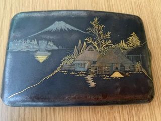 Vintage 1940s Cigarette Case Damascene Japanese Oriental Scene Mount Fuji