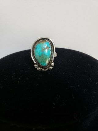 Vintage Handmade Navajo Sterling Silver Turquoise Ring Size 4.  5