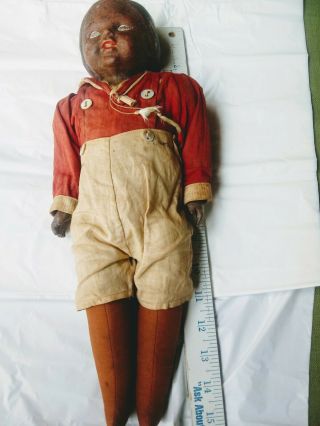 Antique African - American Wax Head Boy Doll With Clothes