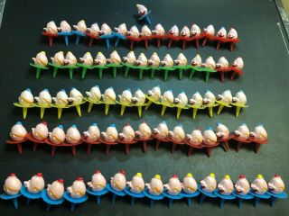 76 Pc Vintage Clown Head Cupcake Picks Cake Toppers Plastic Yellow Blue Red