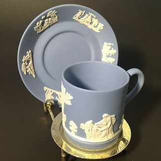 Wedgwood Demitasse Cup & Saucer.  Vintage Jasperware.  Blue & White.  England