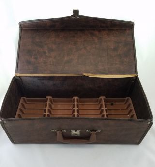Vintage Brown Faux Leather 8 Track Cassette Storage Case Holds 24 Tapes