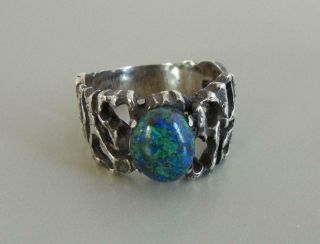 Vintage Modernist Ring Sterling Azur - Malachite Large Size 9 1/2
