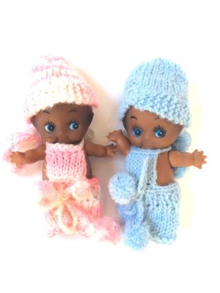 Vintage Jesco Kewpie Dolls Set Of Two Black Babies Afro American Twin Outfits 4 "