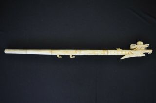 Decorative Vintage Asian Hand Carved Bone Dart Gun With Dragon Design