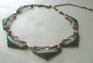 Vintage 1950s Signed Matisse Renoir Copper Green Enamel Necklace Mid Century