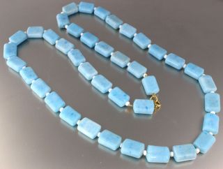 Vintage Blue Square Cube Glass Bead Necklace