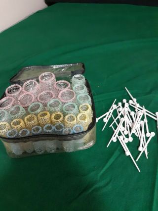 Vintage 1950s Wire Mesh Hair Curlers With Plastic Pins.