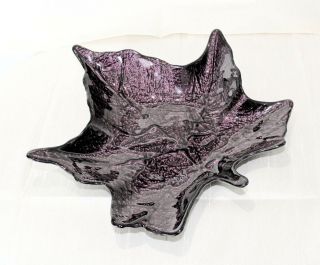Vintage Maple Leaf Shaped Dish Bowl - Uncommon Carnival Glass Purple Pink Color