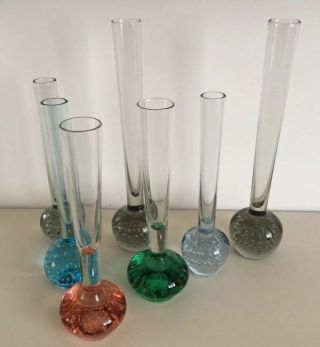 7x Vintage Collectable Bubble Based Glass Bud Vases