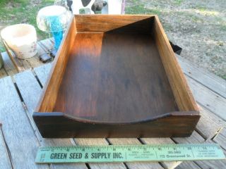 Vintage Wood File Desk Box Mitered Corners - In Out Box - Legal Size Dovetail