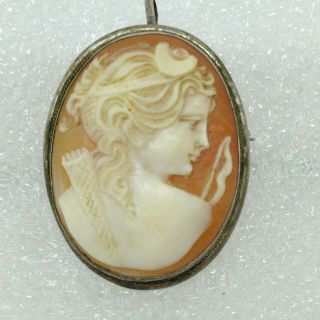 Signed Vintage 800 Silver Goddess Cameo Brooch Pin Pendant Carved Shell Jewelry