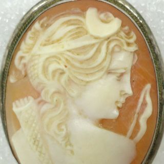 Signed Vintage 800 Silver GODDESS CAMEO BROOCH Pin Pendant Carved Shell Jewelry 2