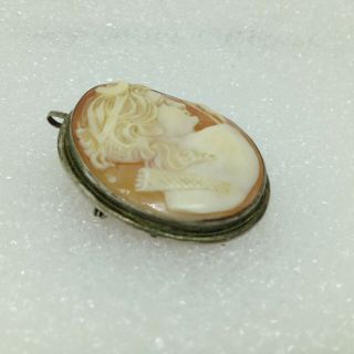 Signed Vintage 800 Silver GODDESS CAMEO BROOCH Pin Pendant Carved Shell Jewelry 3