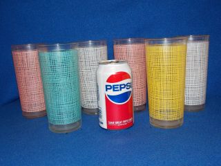 6 Vintage 1960s Federal Glass Lattice Drinking Tumblers Glasses 6.  25 " White Pink