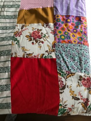 Vintage 1940’s Patchwork Fabric Quilt Throw With Wool Blanket Backing 66” X 52”