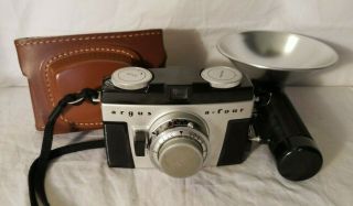 Vintage Argus A - Four 35mm Film Camera With Leather Case And Flash Photography
