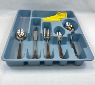 Vintage Rubbermaid Flatware Silverware Cutlery Tray Drawer Organizer Dusty Blue