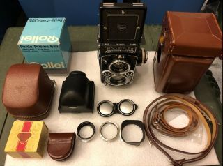 Rolleiflex 3.  5f TLR Camera Zeiss f3.  5 Planar 75mm with Prism and 11